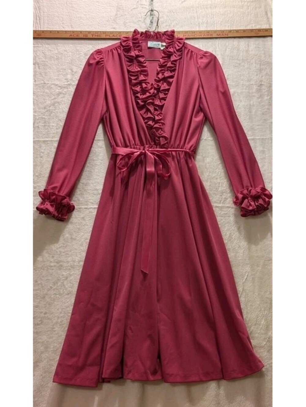Vintage Lady Carol Petites Ruffle Dress Red Tie Waist Size 8